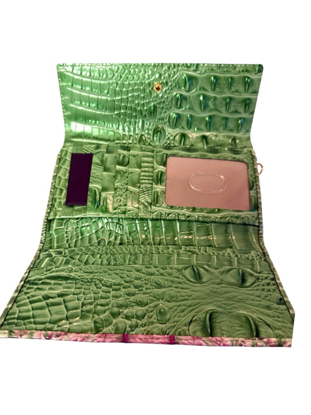 Brahmin Green & Pink Croc-Embossed Leather Tote & Wallet With Registration Card - Picture 12 of 15